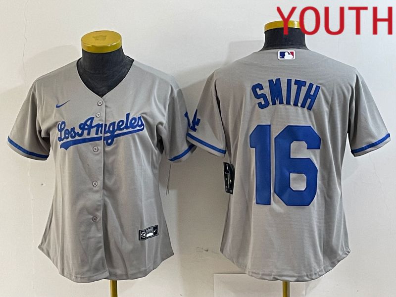 Youth Los Angeles Dodgers #16 Smith Grey Game Nike 2024 MLB Jersey style 1
